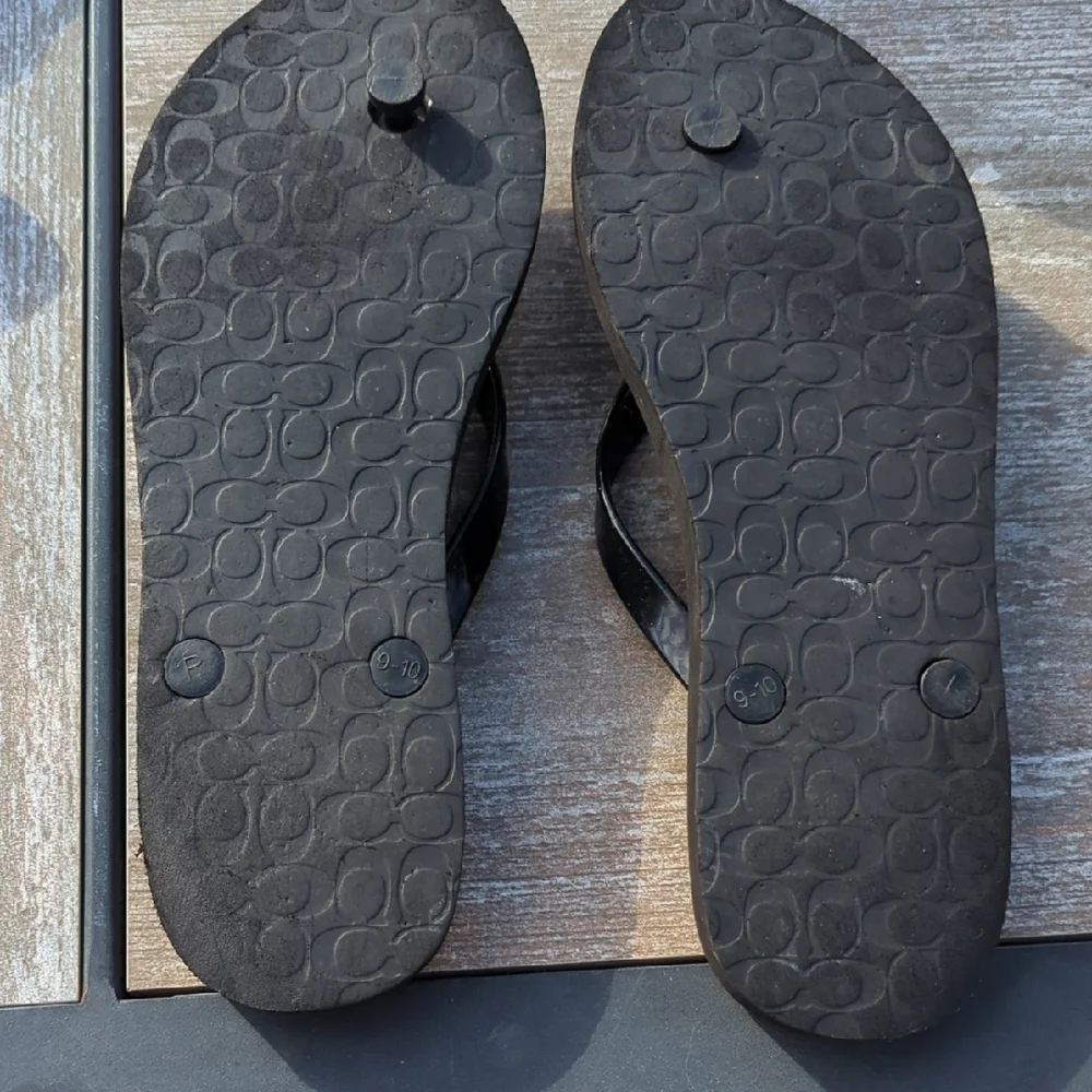 Coach Black Flip Flops with Logo Detail